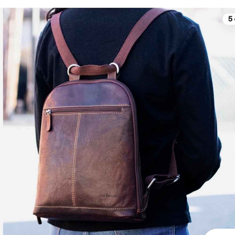 Jack Georges Dark BrownVoyager Leather Travel Convertible Backpack/Crossbody Bag